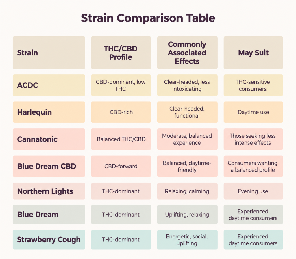 weed strain comparison table
