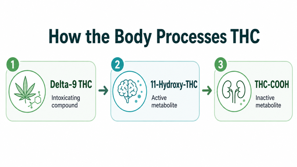 How THC is metabolized into 11-hydroxy-THC and THC-COOH